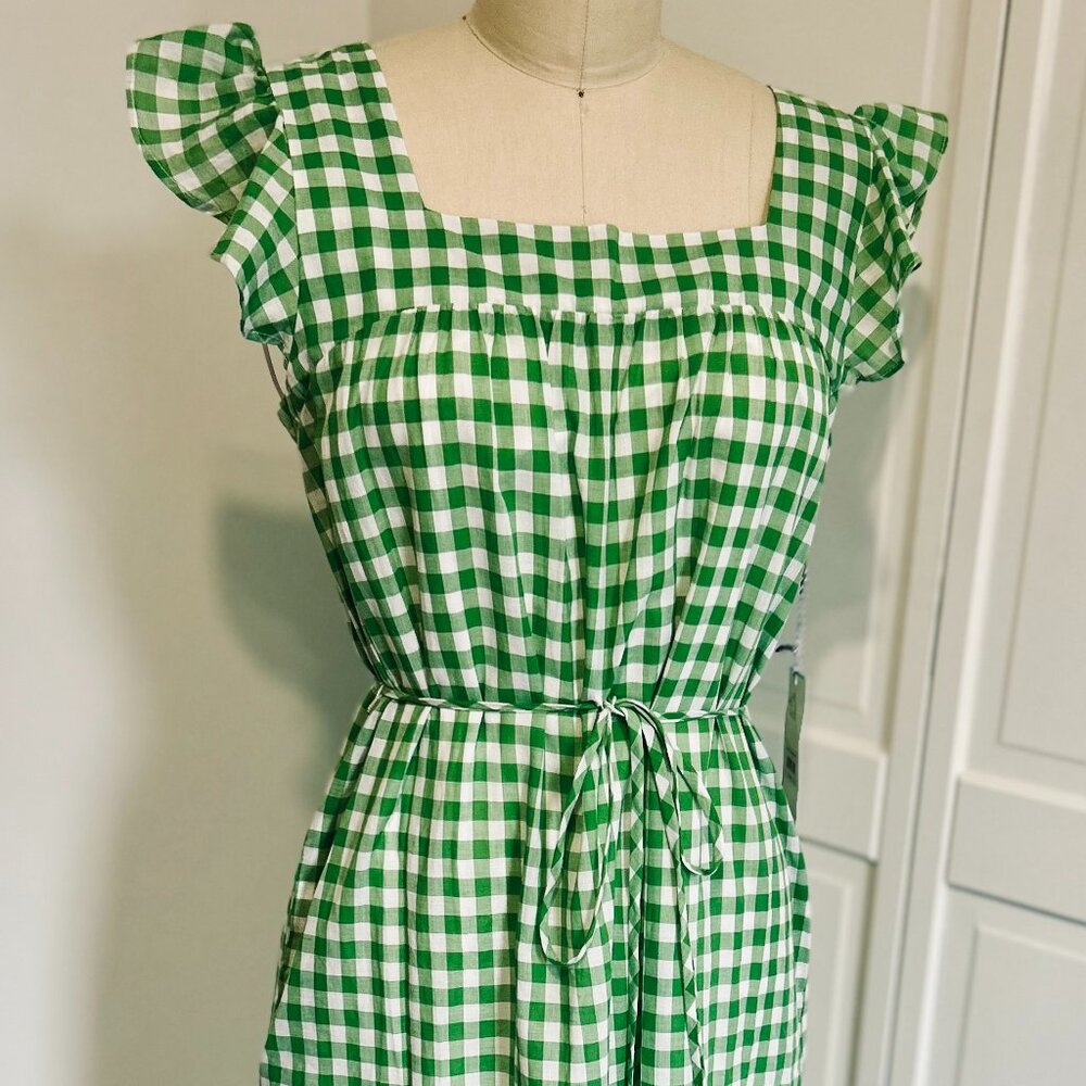 Draper James Green and White Gingham Midi Dress